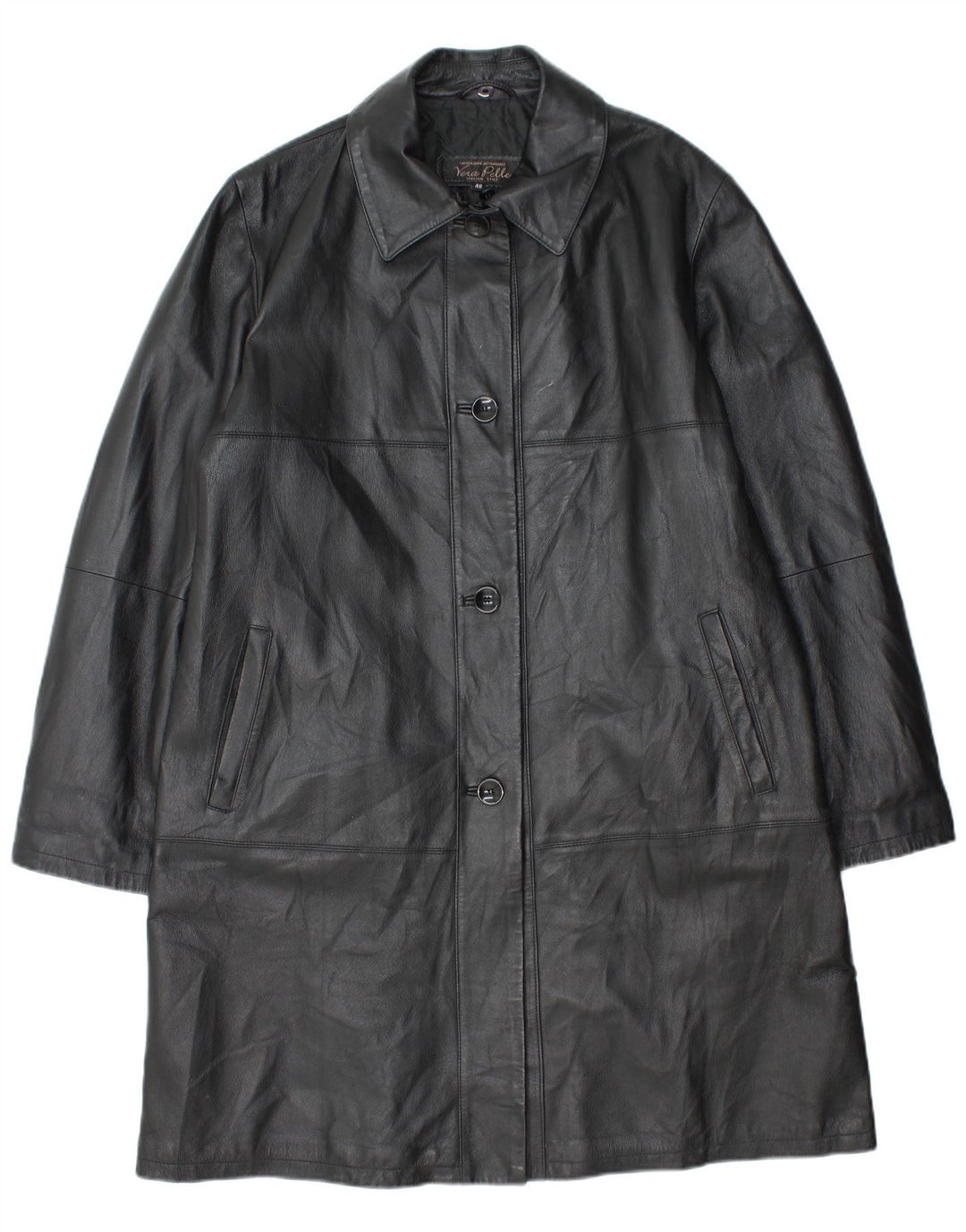 Palton din piele vintage pentru femei IT 48 XL din piele neagră
