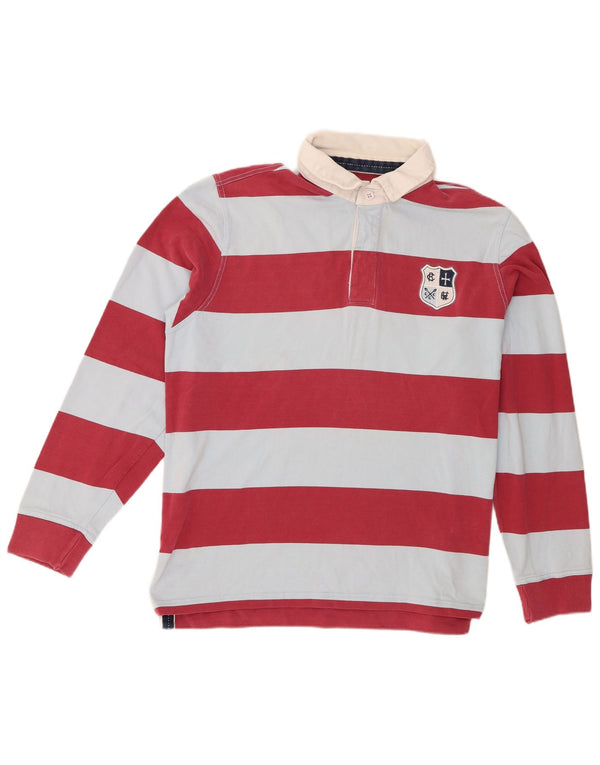Crew Clothing Tricou polo rugby cu mânecă lungă pentru bărbați XL bumbac cu dungi roz