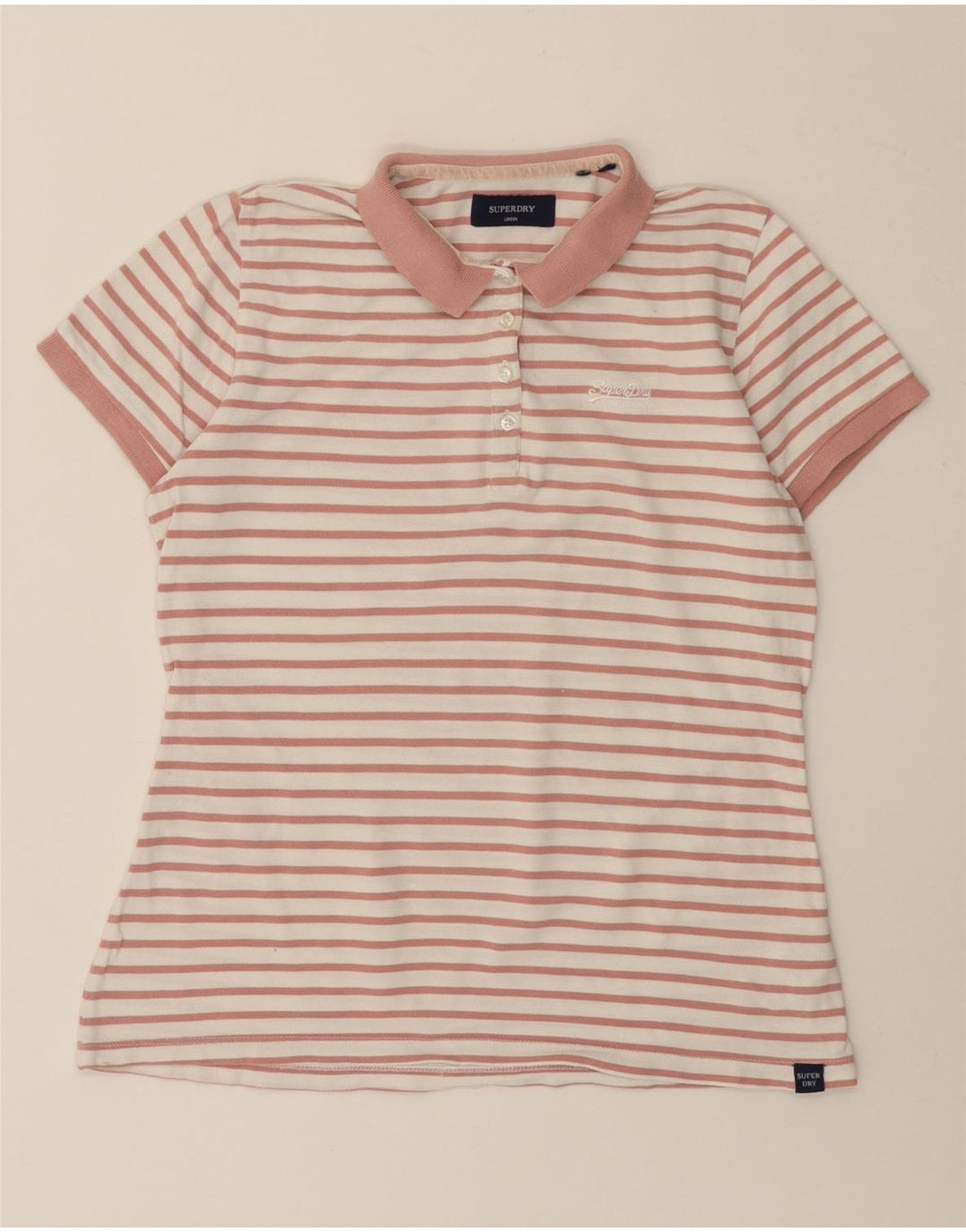 SUPERDRY Tricou polo pentru femei UK 12, bumbac cu dungi roz mediu