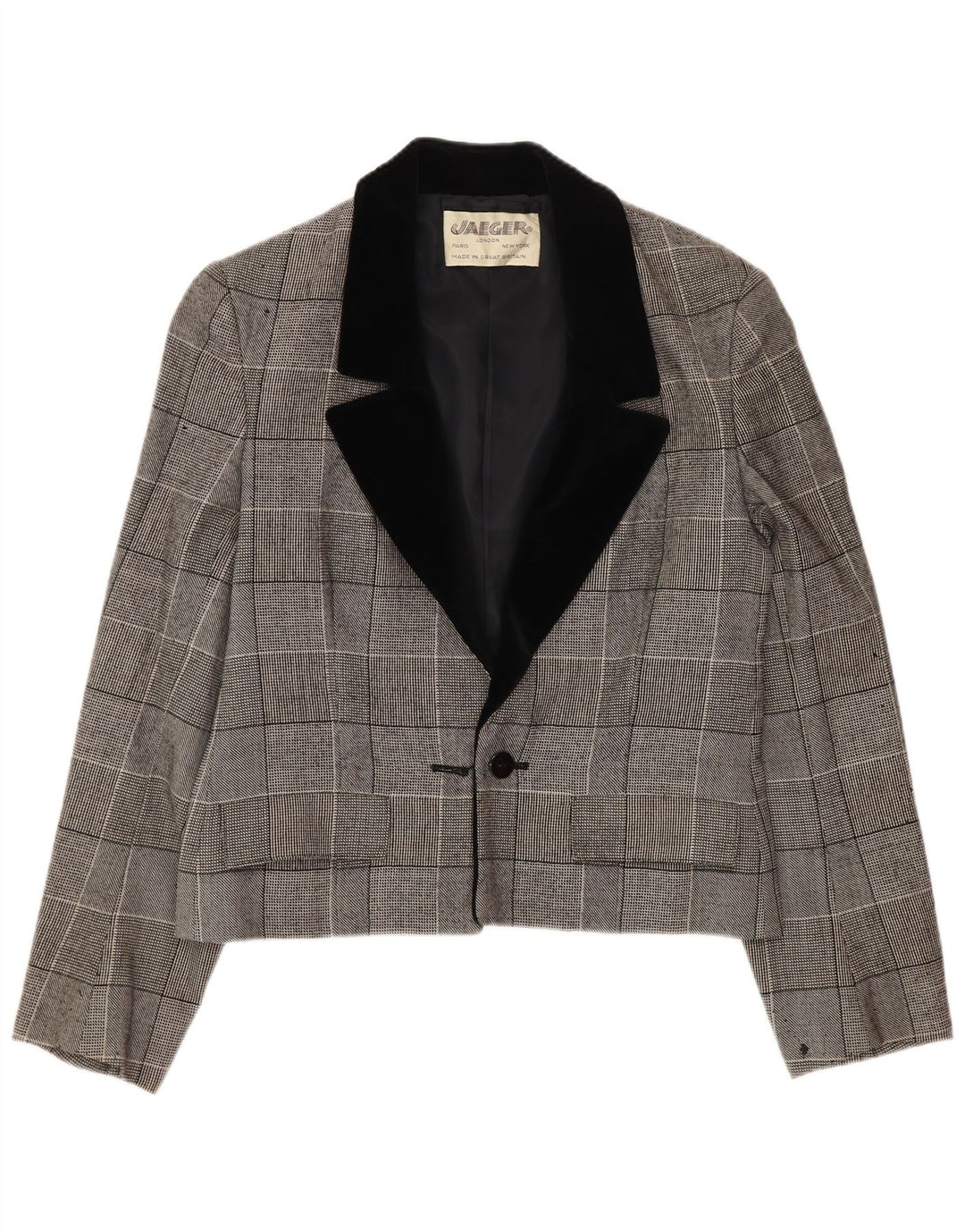 Jaeger pentru femei Crop 1 Button Blazer Jacket UK 10 mic, gri din bumbac cu carouri