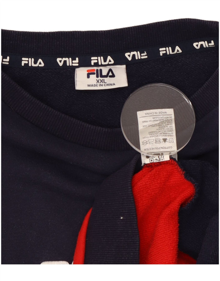 Pulover Fila pentru bărbați cu grafică 2XL, bumbac colorblock, albastru bleumarin