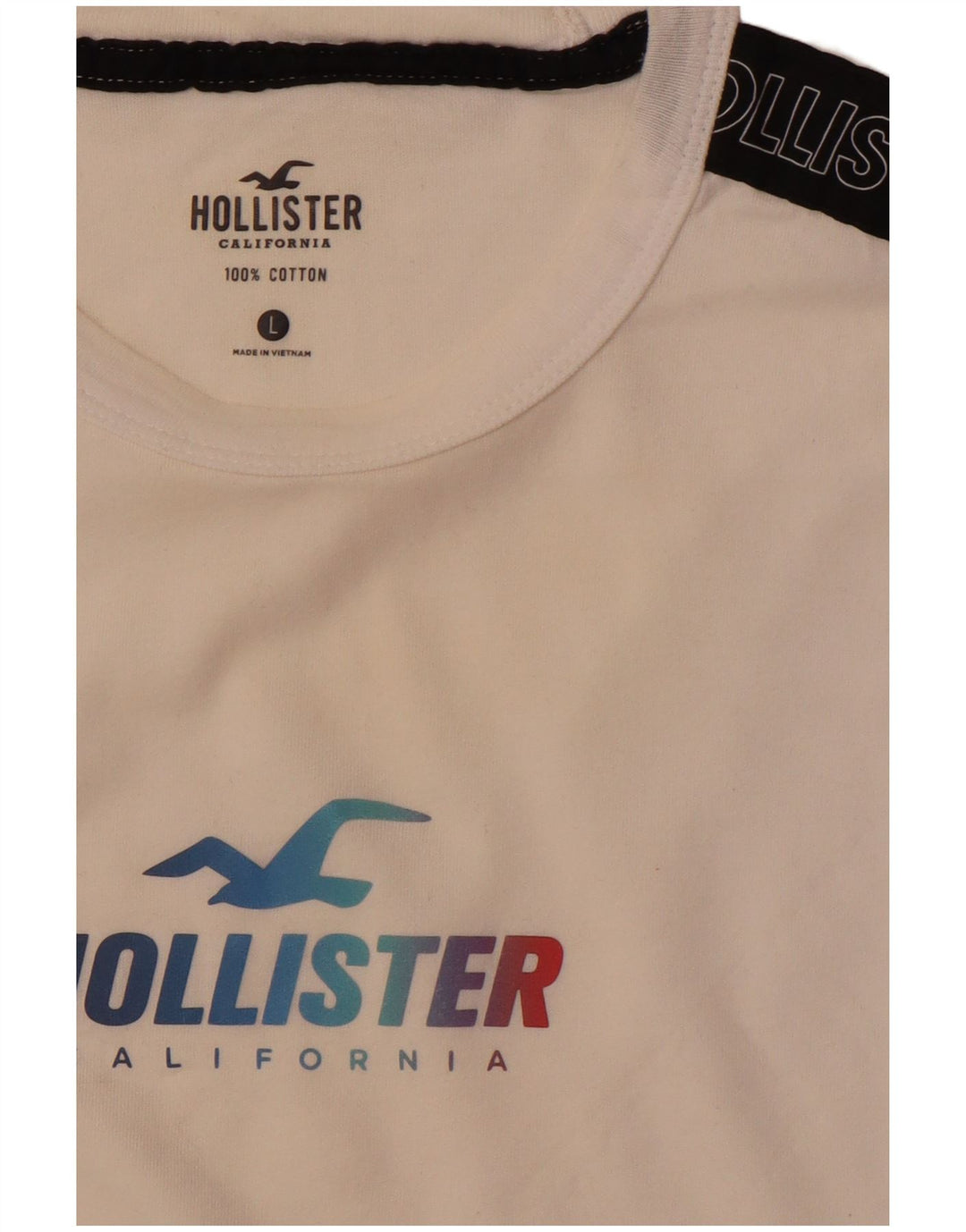 Top grafic pentru bărbați HOLLISTER, cu mânecă lungă, mare, alb, color block, bumbac