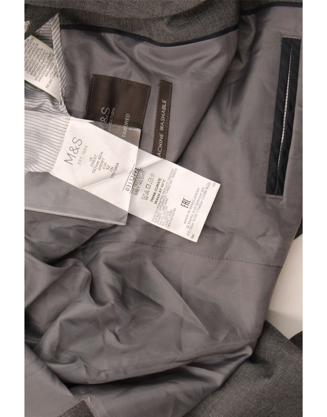 Marks & Spencer jachetă pentru bărbați cu 2 nasturi, UK 42, mare, gri, poliester