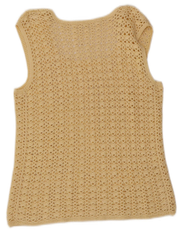 Vintage Crop Crochet Vest Tank Top UK 6 XS Galben