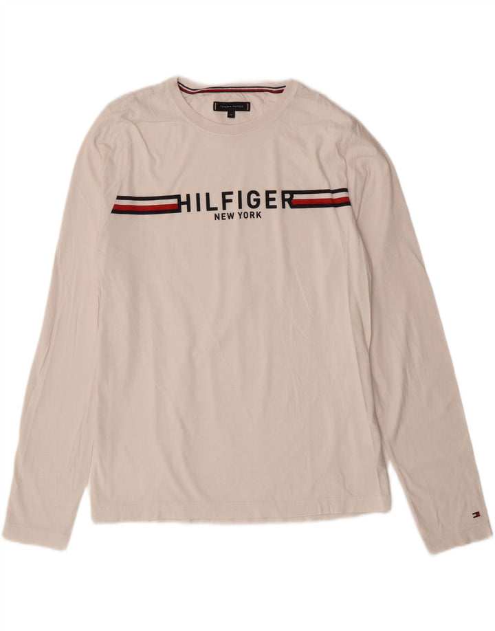 TOMMY HILFIGER Top grafic pentru bărbați cu mânecă lungă, mediu, în dungi alb