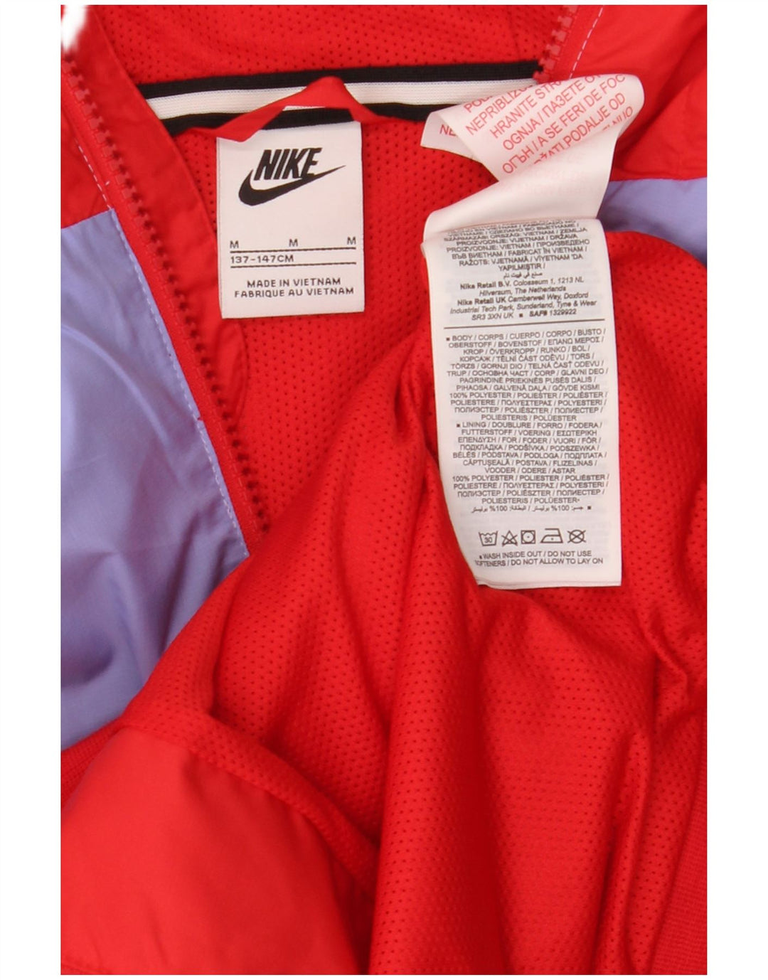 Jachetă de ploaie cu glugă Nike pentru băieți 10-11 ani, roșu mediu, poliester color bloc