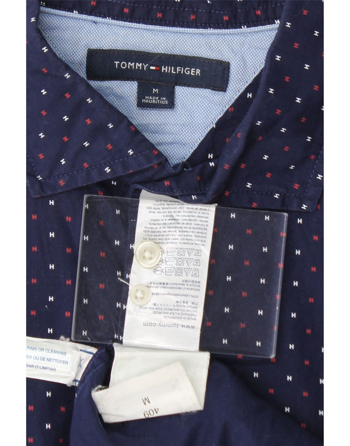TOMMY HILFIGER Mens Shirt Medium Navy Blue Spotted Cotton Vintage Tommy Hilfiger and Second-Hand Tommy Hilfiger from Messina Hembry 