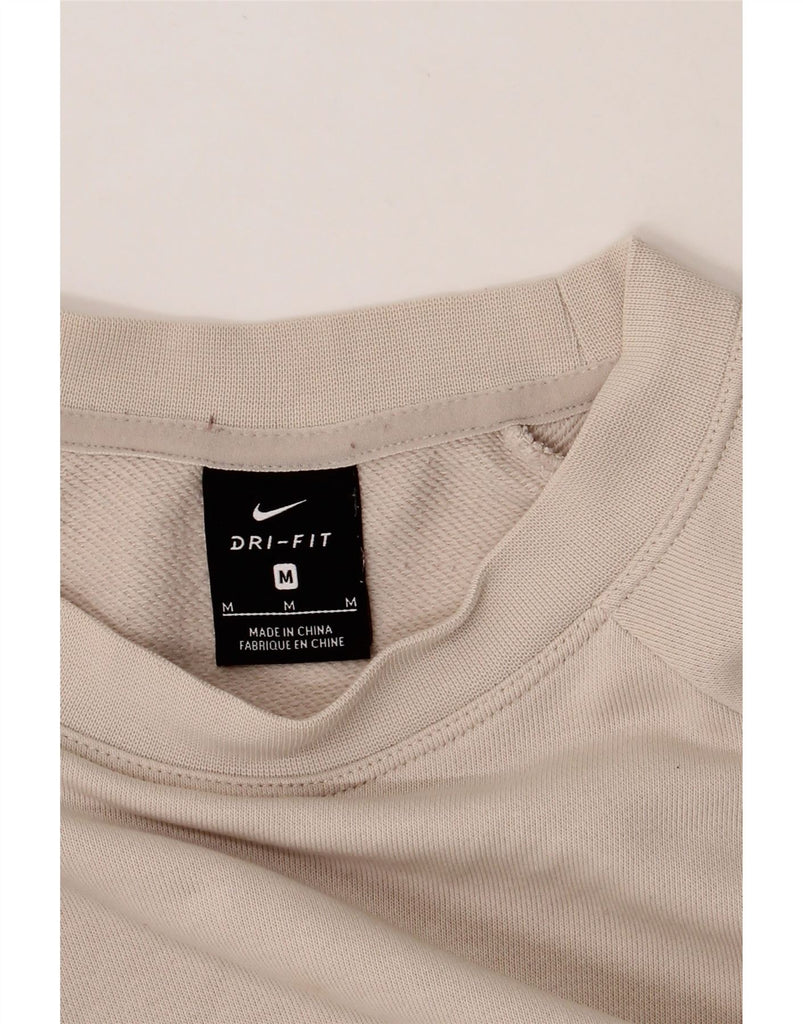 NIKE Womens Dri Fit Graphic Oversized Sweatshirt Jumper UK 14 Medium Beige Vintage Nike and Second-Hand Nike from Messina Hembry 