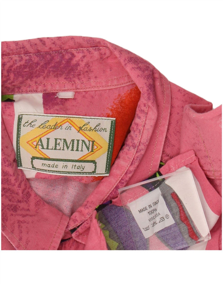 Cămașă vintage pentru bărbați cu mânecă scurtă, mare, roz geometrică, viscoză