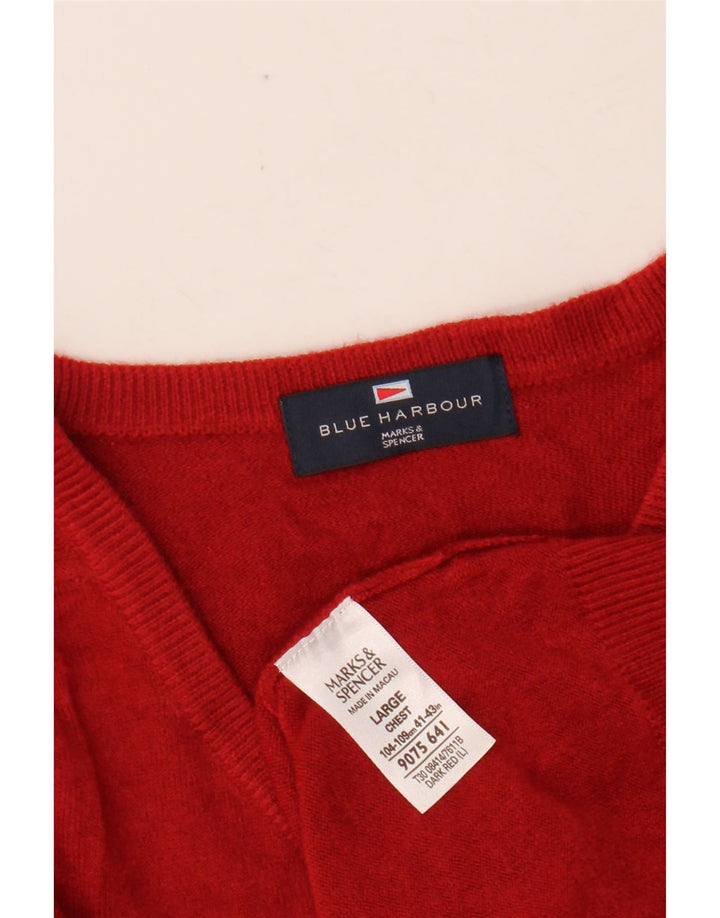 MARKS & SPENCER Pulover pentru bărbați Blue Harbour cu decolteu în V, mare, roșu, acrilic