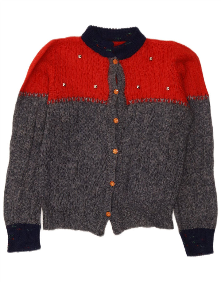 Pulover cardigan vintage pentru femei cu fulgi de zăpadă UK 14 Medium Gri Colorblock