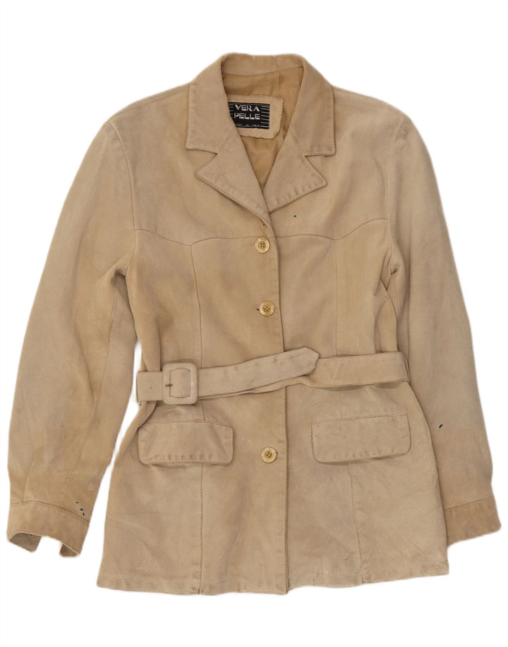Jacheta de piele intoarsa pentru femei VINTAGE UK 12 Medium Beige Piele