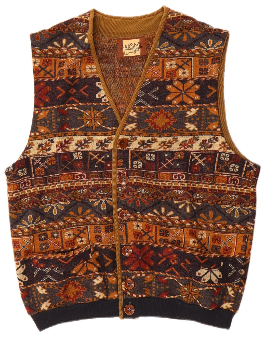 Gilet Vintage pentru bărbați UK 38 Medium Brown Fair Isle Lână