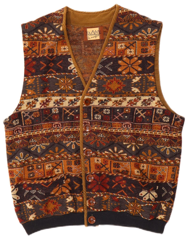 Gilet Vintage pentru bărbați UK 38 Medium Brown Fair Isle Lână