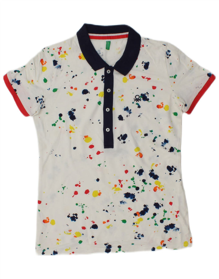 Tricou polo Benetton pentru femei UK 10 Bumbac alb cu pete mici