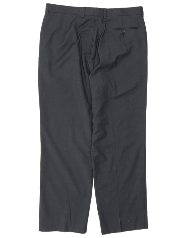 Marks & Spencer Mens Straight Casual Trousers W34 L29 Navy Blue Wool