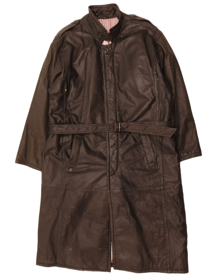 Palton militar din piele vintage pentru bărbați IT 56 3XL negru