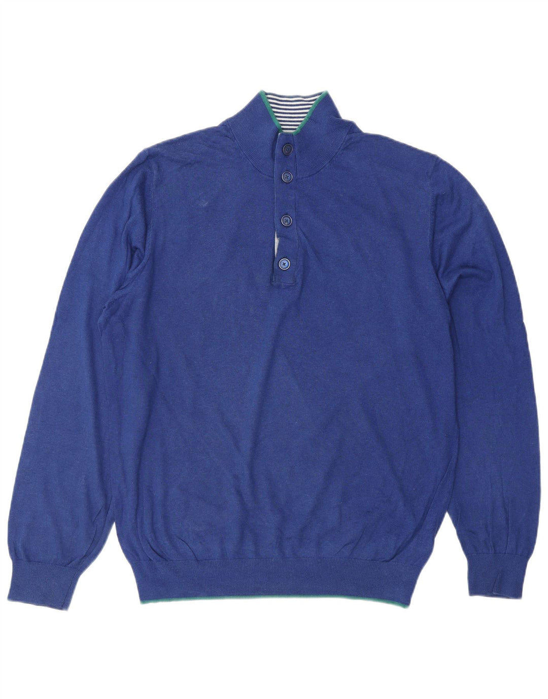 MASSIMO DUTTI Pulover pentru damă cu gât cu nasturi, UK 16, mare, albastru, bumbac