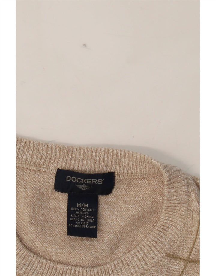DOCKERS Mens Crew Neck Jumper Sweater Medium Beige Check Acrylic Vintage Dockers and Second-Hand Dockers from Messina Hembry 