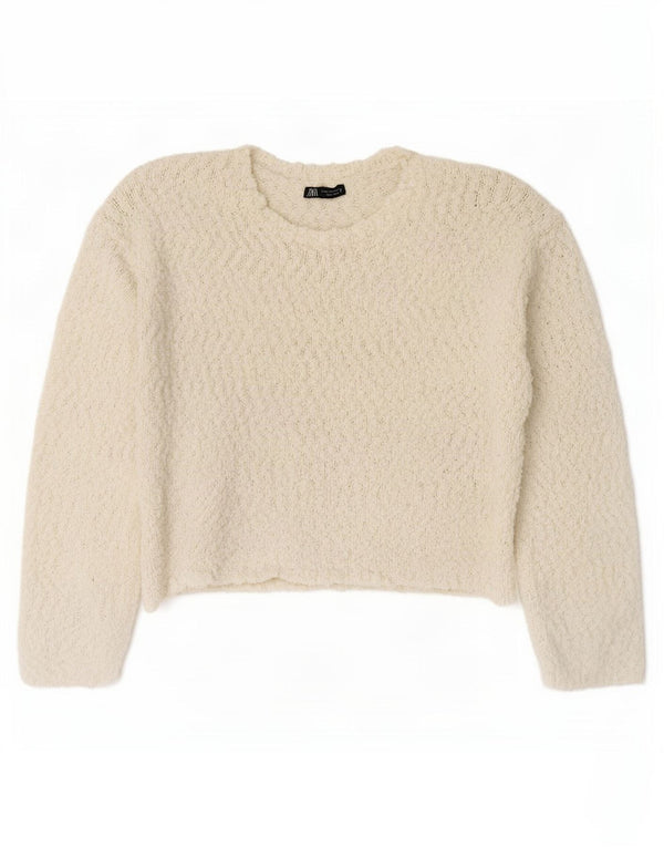 Pulover supradimensionat pentru femei Zara, cu gât crew, UK 10, poliester alb mic