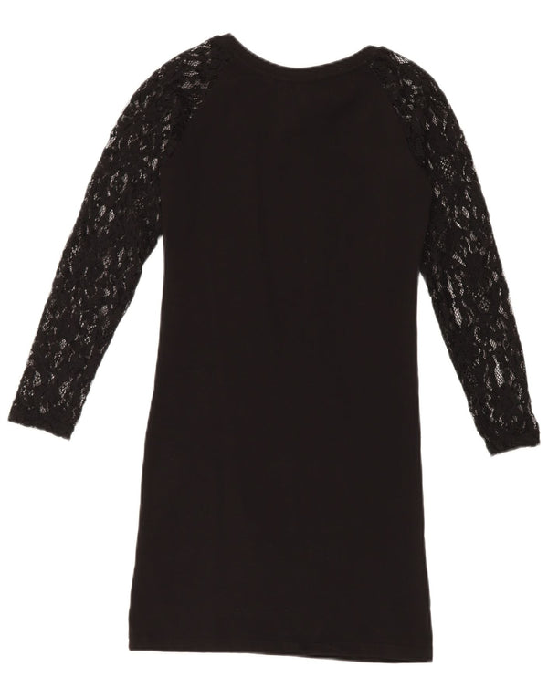 Boy London Rochie tricou cu mânecă lungă din dantelă pentru femei UK 6 XS Negru Floral