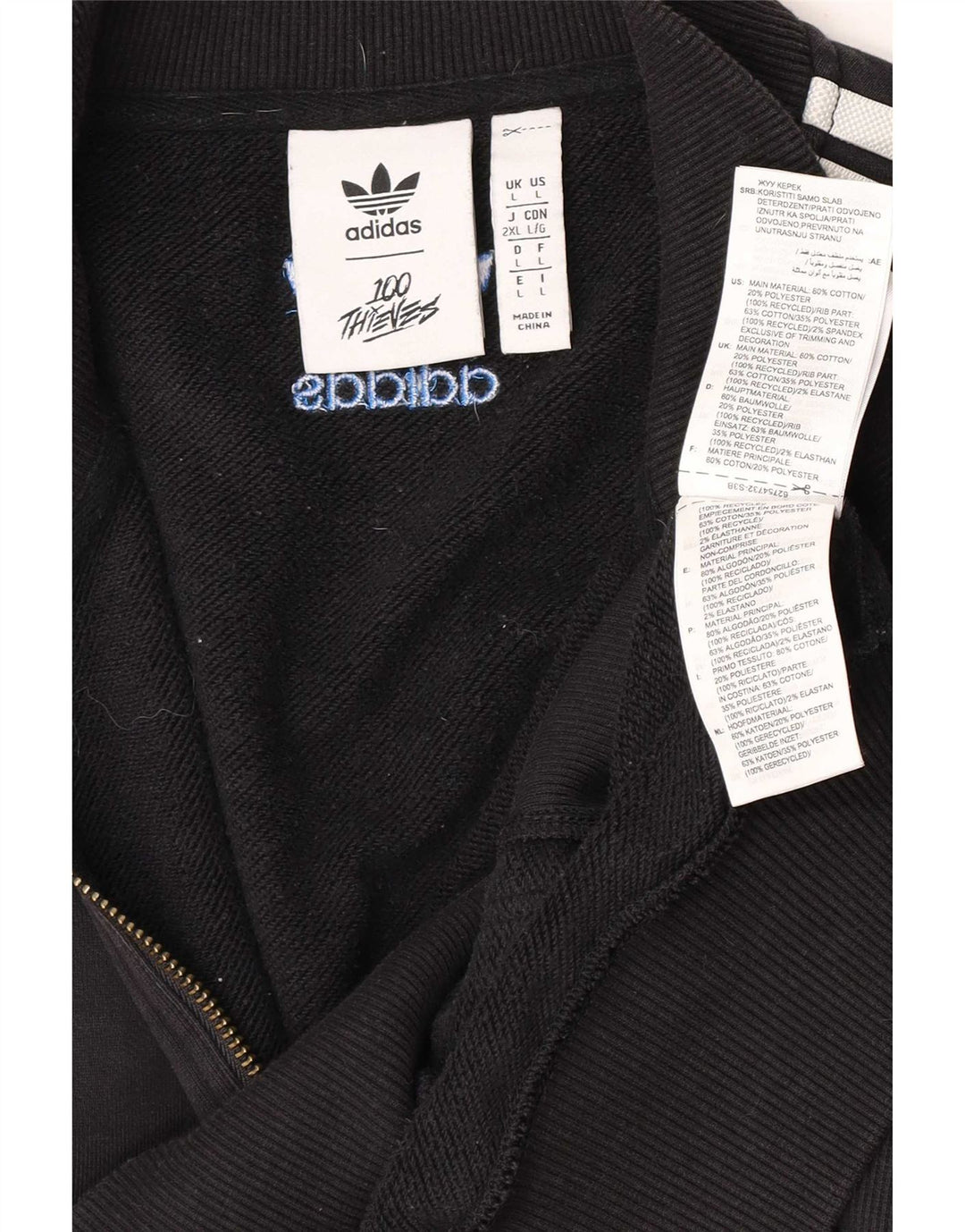 Hanorac pentru bărbați Adidas, cu fermoar și gât, Jumper mare, negru, bumbac