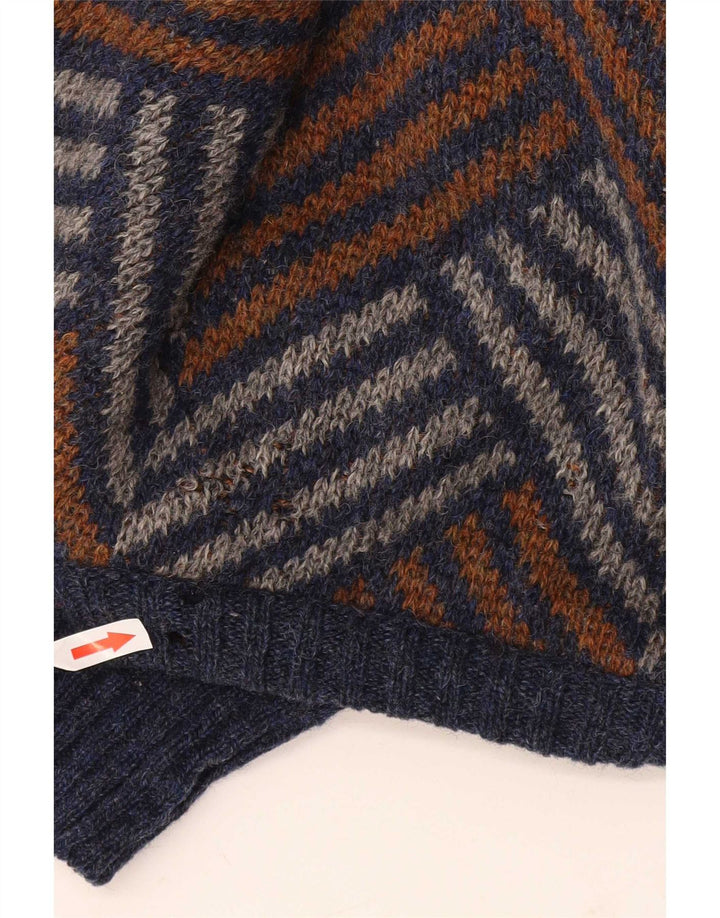 Pulover vintage pentru bărbați cu gâtul turnat, lână chevron mare, multicoloră