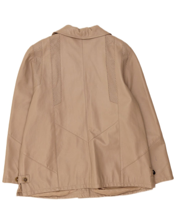 Jachetă de piele vintage pentru femei UK 22 3XL Bej piele de miel