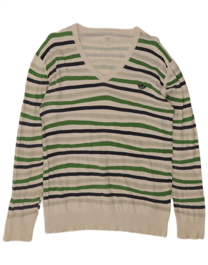 Pulover pentru bărbați Adidas cu decolteu în V, bumbac cu dungi medii, multicolore