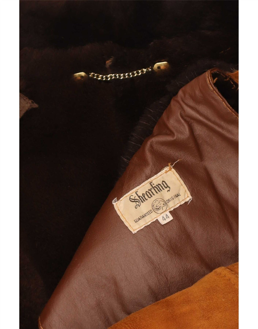 Palton supradimensionat din shearling vintage pentru femei IT 44 maro mediu