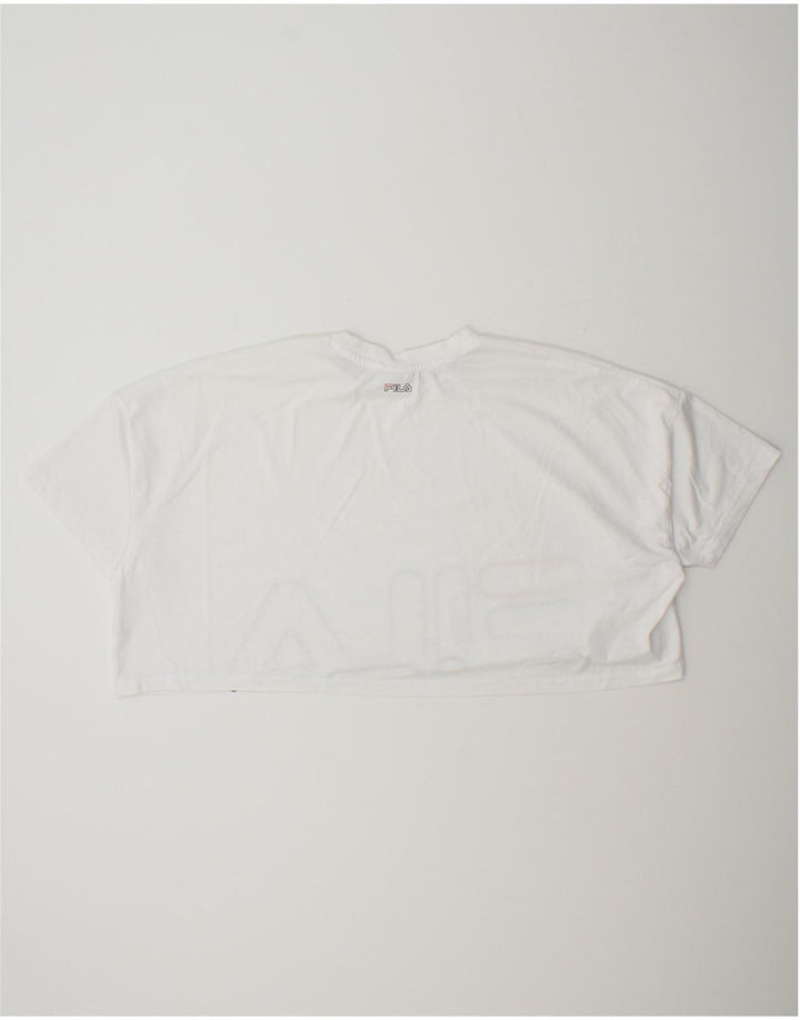 FILA Womens Oversized Crop Graphic T-Shirt Top UK 10 Small White Vintage Fila and Second-Hand Fila from Messina Hembry 
