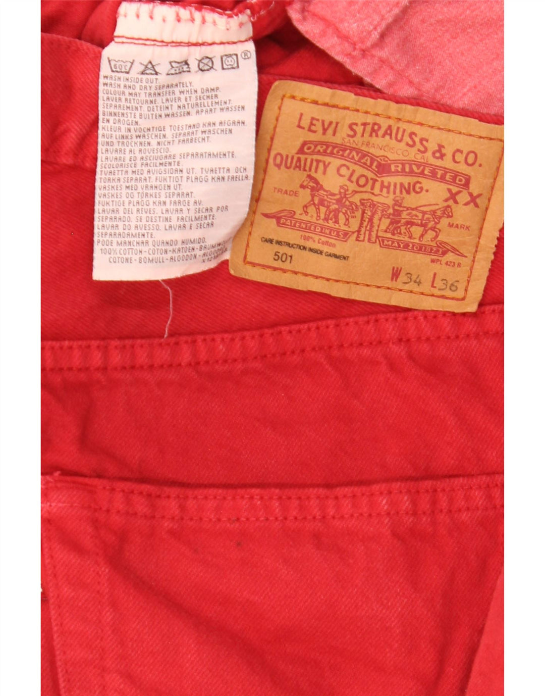 Blugi Levi's 501 drepte pentru bărbați W34 L31 bumbac roșu
