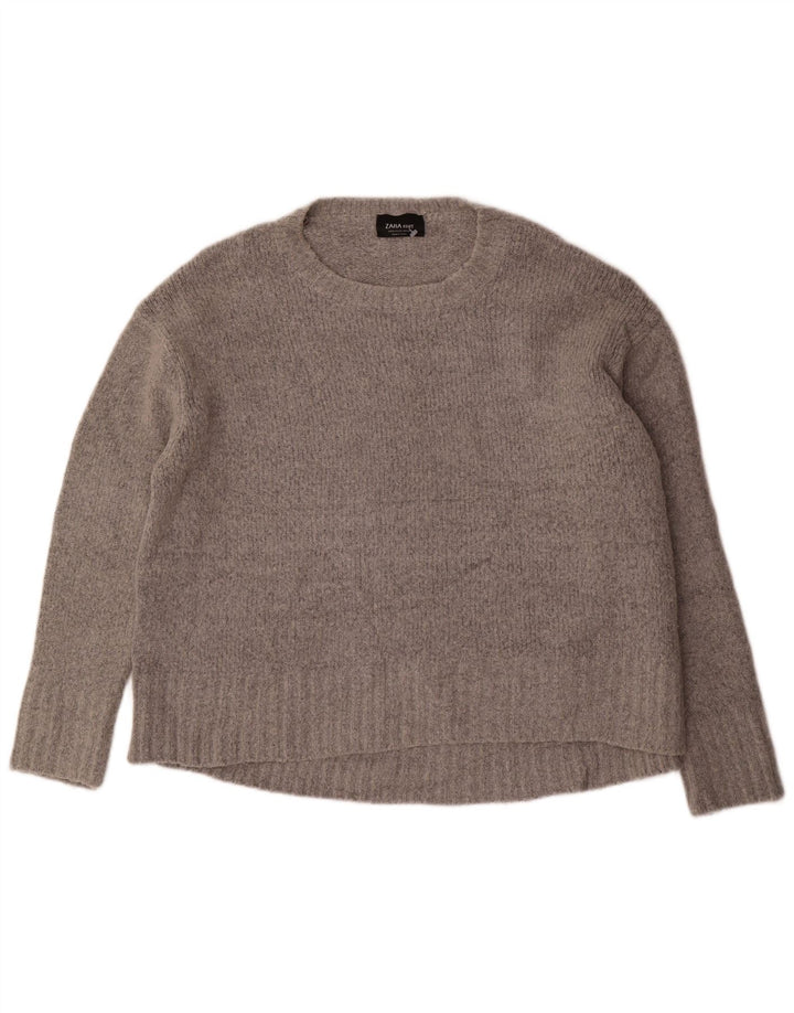 Pulover supradimensionat pentru femei Zara, cu gât de barcă, UK 14 Medium Gri Acrilic