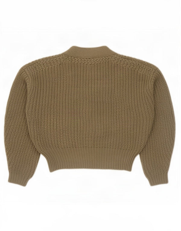 Zara Womens Oversized Crop Wrap Cardigan Sweater UK 14 Medium Khaki Acrylic
