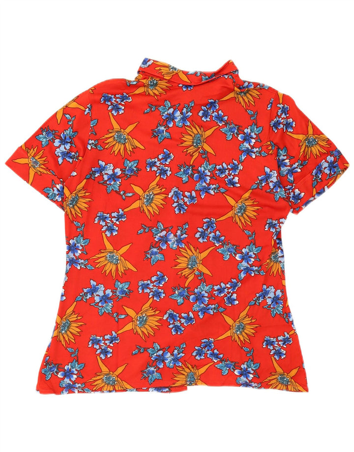 Cămașă vintage cu mânecă scurtă pentru femei UK 12 Medium Red Floral