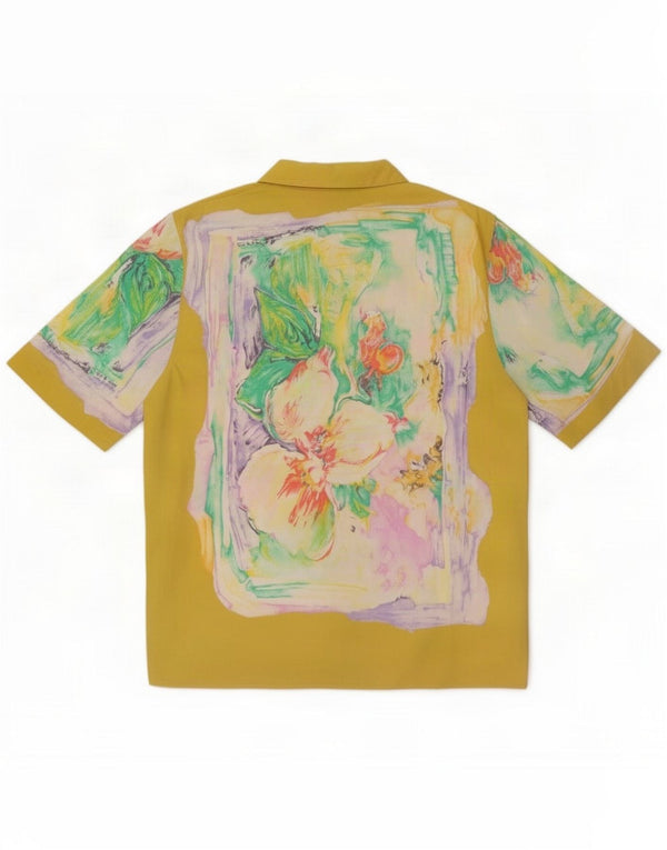 Vintage Womens Oversized Shirt Blouse UK 10 Small Yellow Floral Viscose