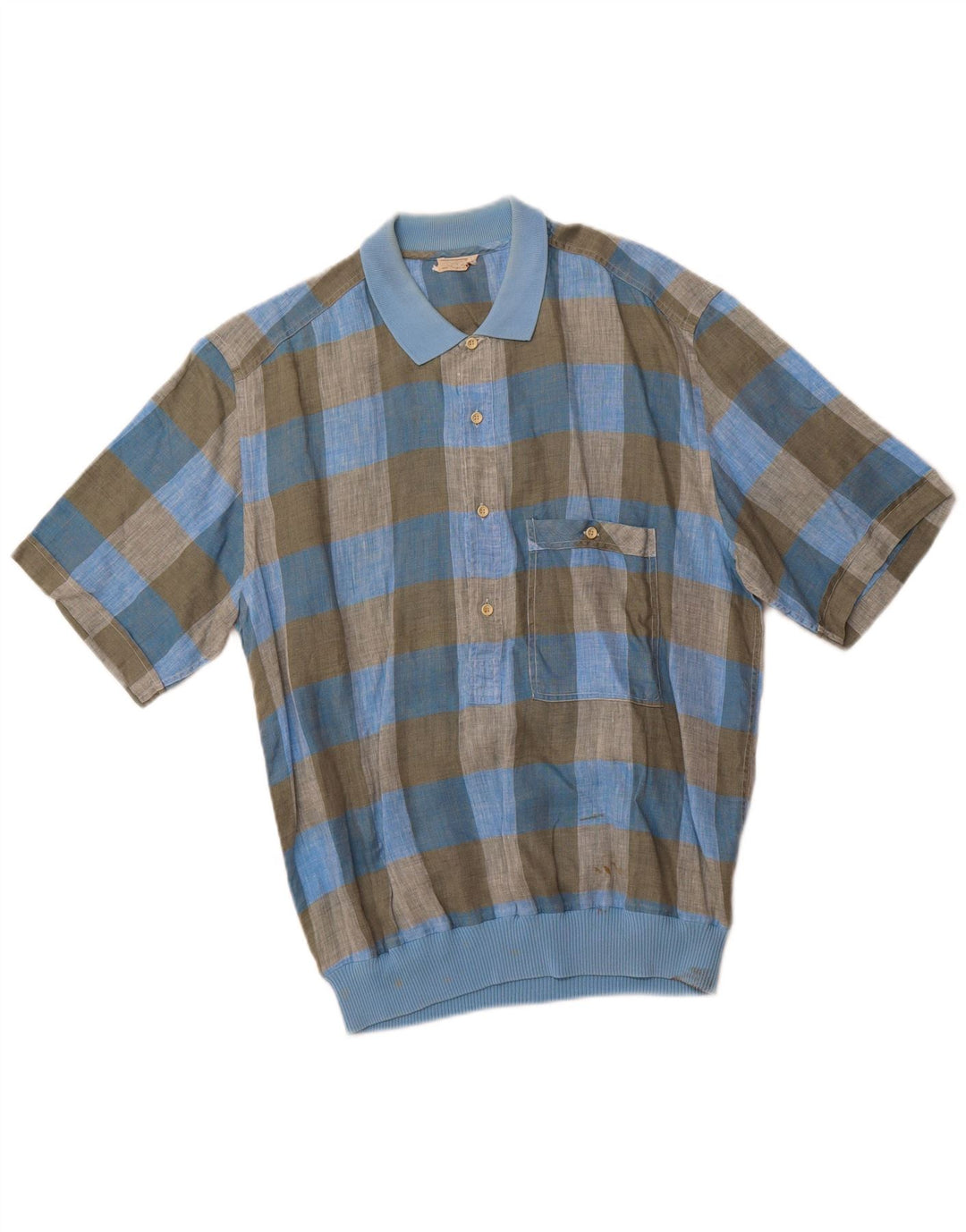 Camasa pulover cu maneca scurta pentru barbati VINTAGE IT 48 Medium Blue Check Flax