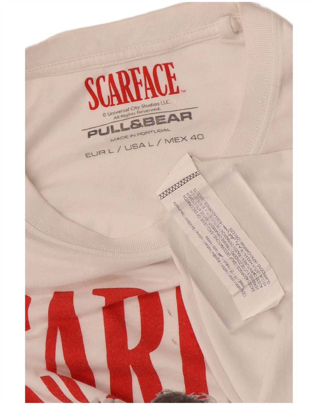PULL & BEAR Tricou grafic Scarface pentru bărbați Top mare din bumbac alb