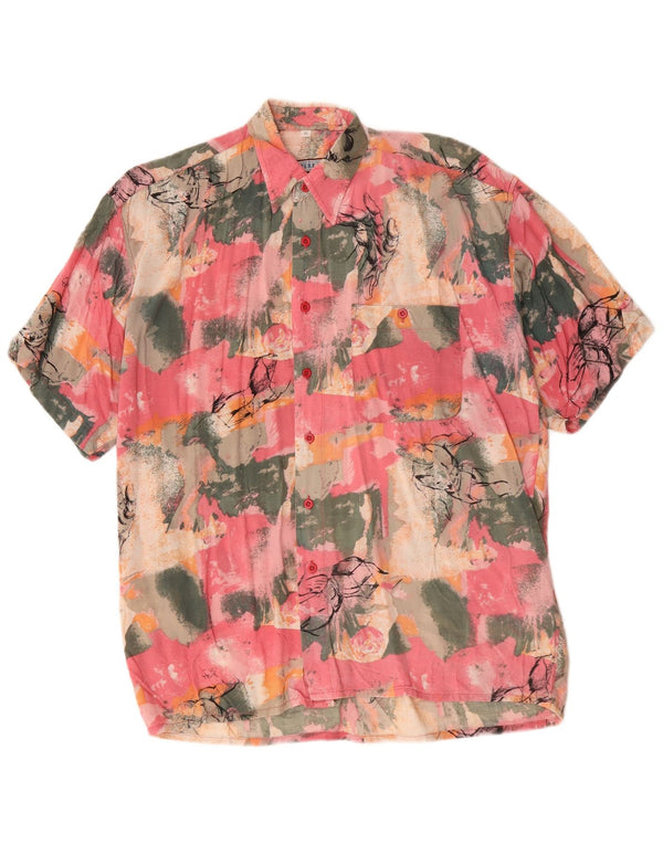 Camasă cu mânecă scurtă pentru bărbați de epocă, cu mânecă scurtă, roz mediu Tie Dye, viscoză Beach