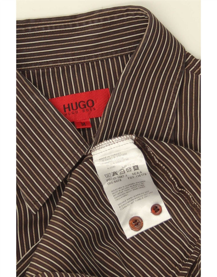 Cămașă pentru bărbați Hugo Boss, bumbac cu dungi maro mediu