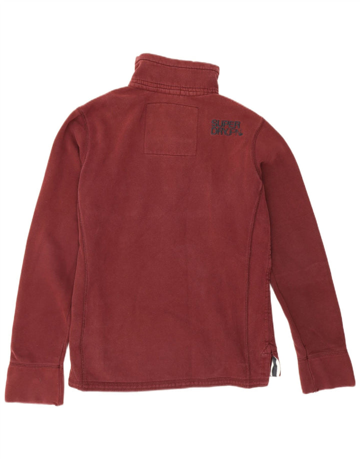 Pulover Superdry pentru bărbați, cu gât cu nasturi, bumbac mediu burgundă