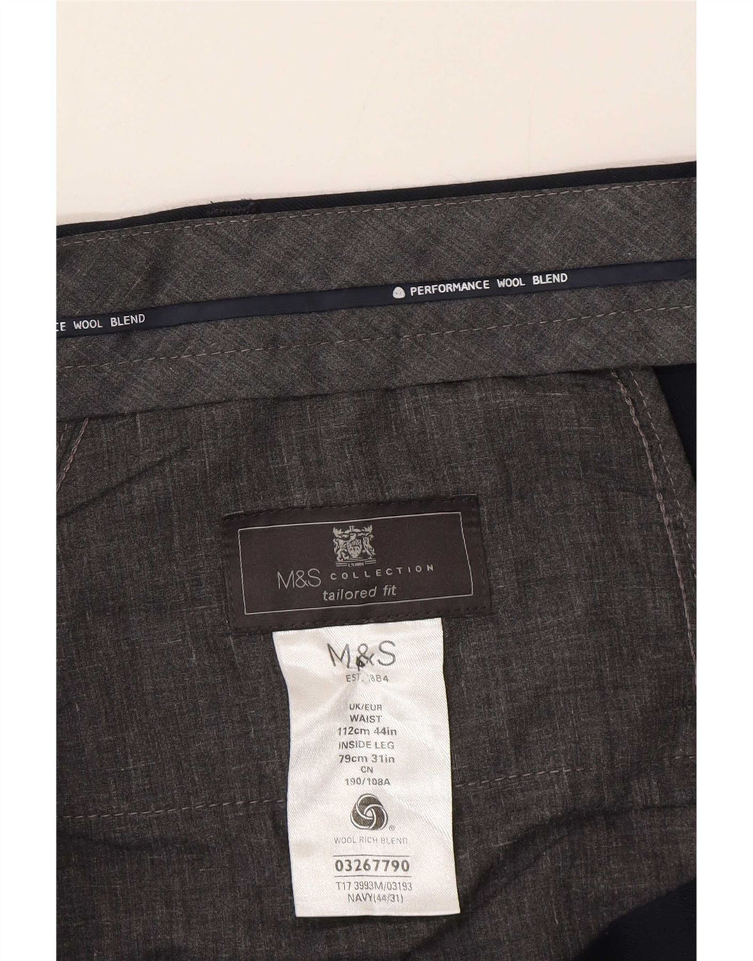 Marks & Spencer Pantaloni de costum croit pentru bărbați L44 L31 Lână bleumarin
