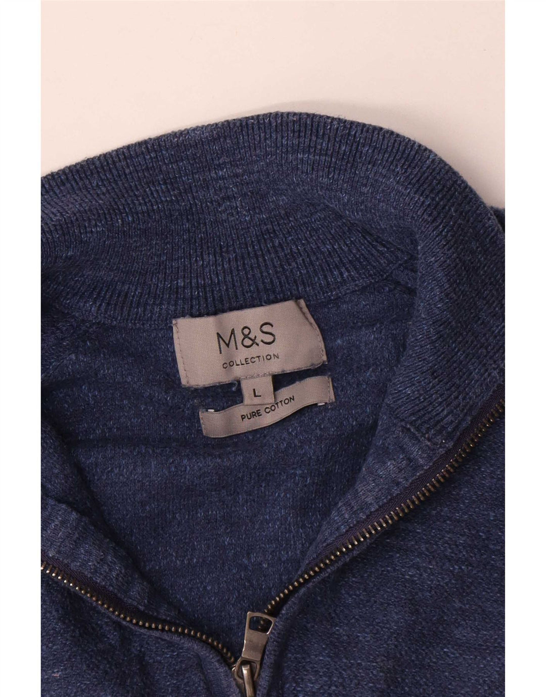 Pulover pentru bărbați Marks & Spencer, cu fermoar, cu gât, din bumbac mare cu pete albastre