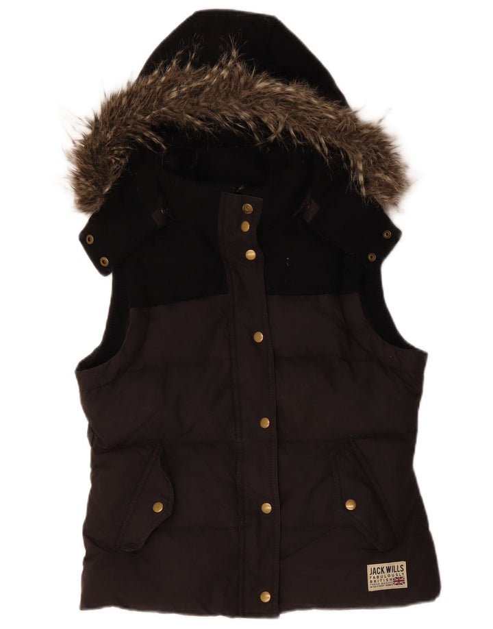 JACK WILLS Gilet căptușit cu glugă pentru femei UK 12 Medium Black Colorblock