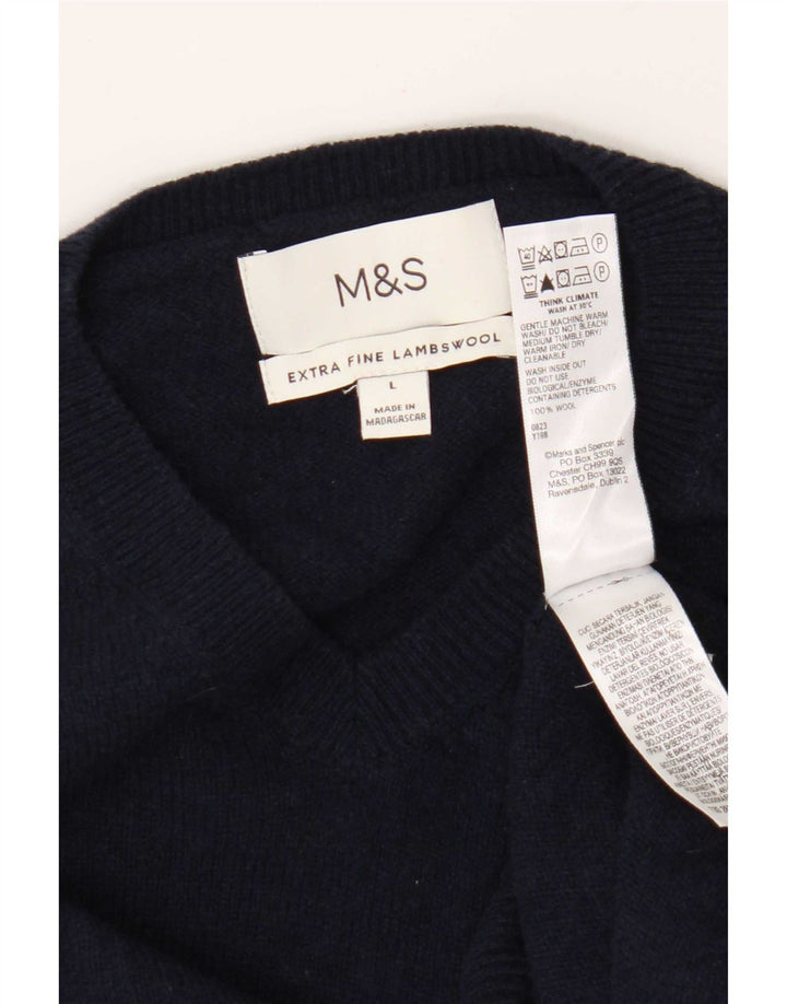 Pulover pentru bărbați Marks & Spencer, cu decolteu în V, mare, lână bleumarin