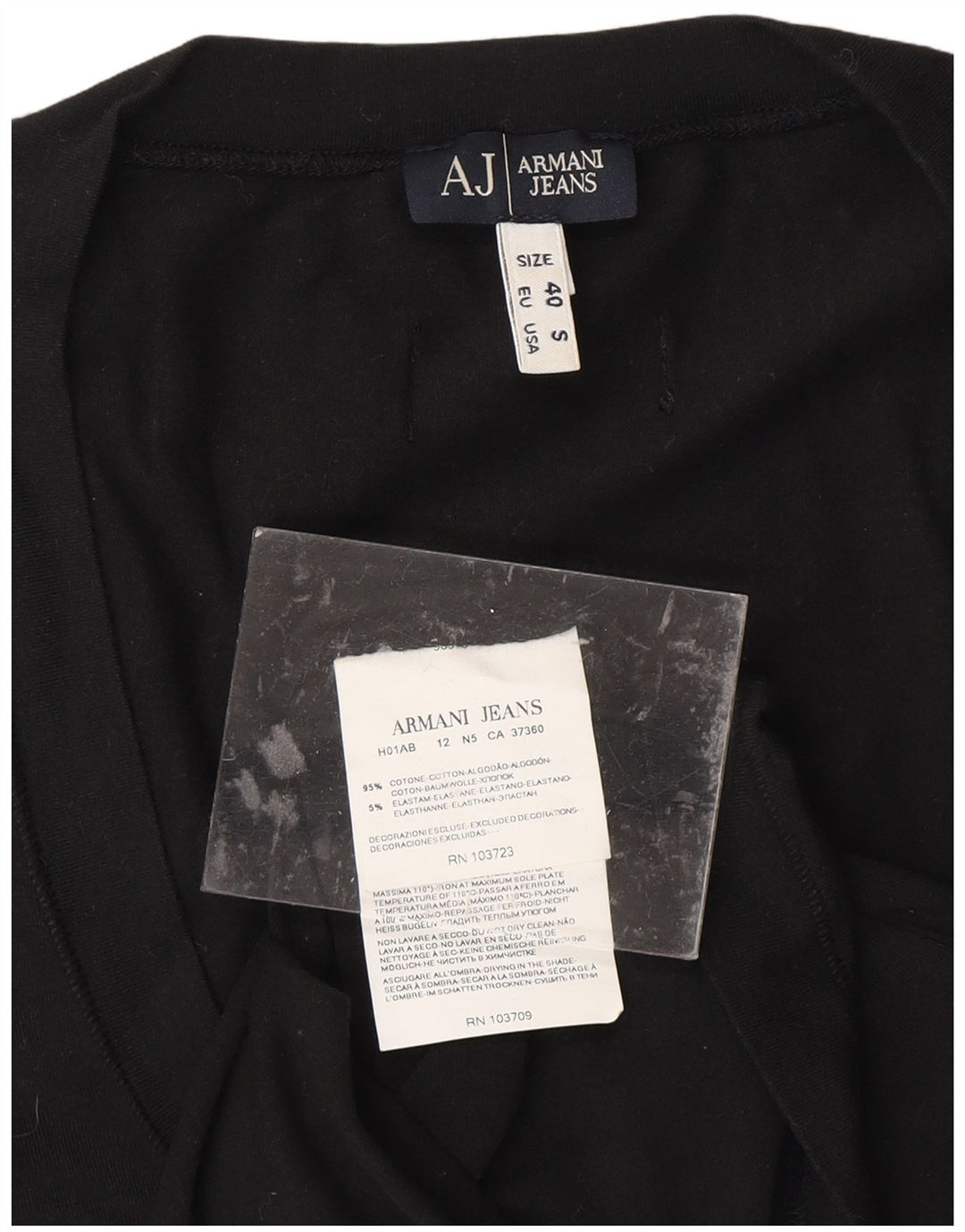 ARMANI JEANS Top pentru femei cu mânecă lungă UK 10 Bumbac negru mic