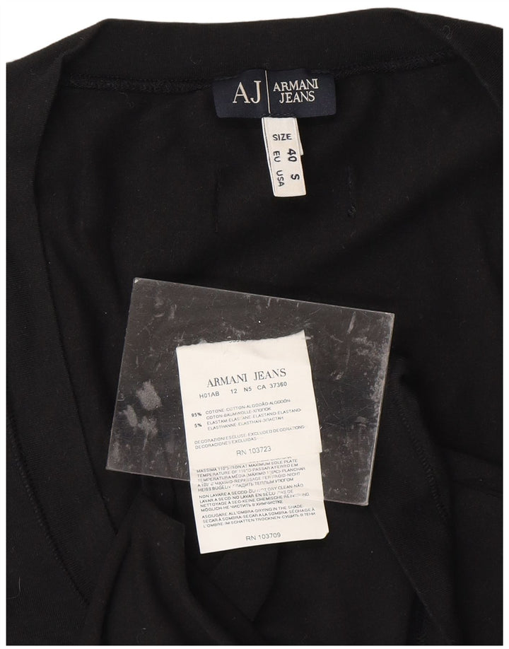 ARMANI JEANS Top pentru femei cu mânecă lungă UK 10 Bumbac negru mic