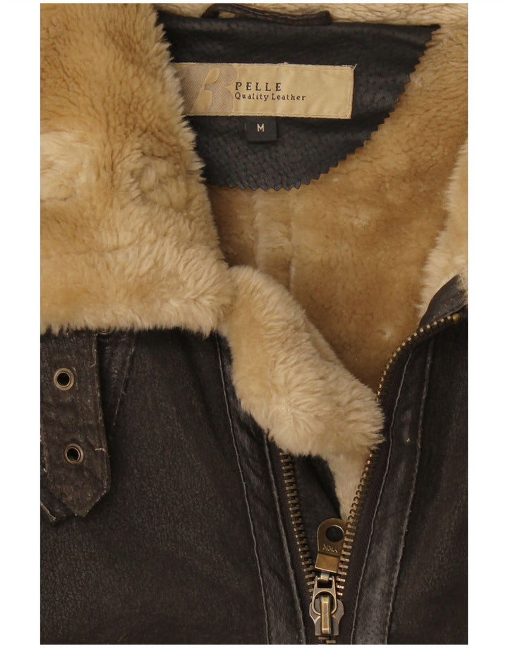 Jachetă din piele pentru bărbați Bata din piele de shearling UK 38 Medium Brown Piele
