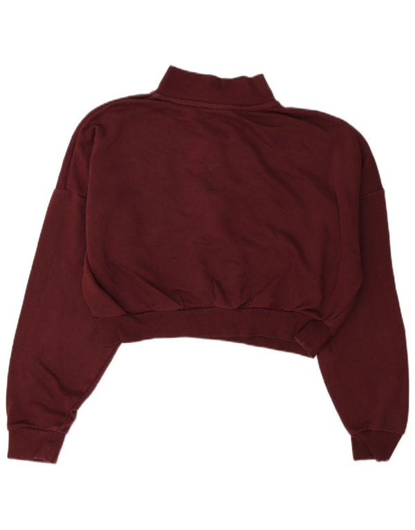 Pulover pentru femei Nike Crop, cu fermoar și gât, UK 14 Bumbac Burgundy mediu