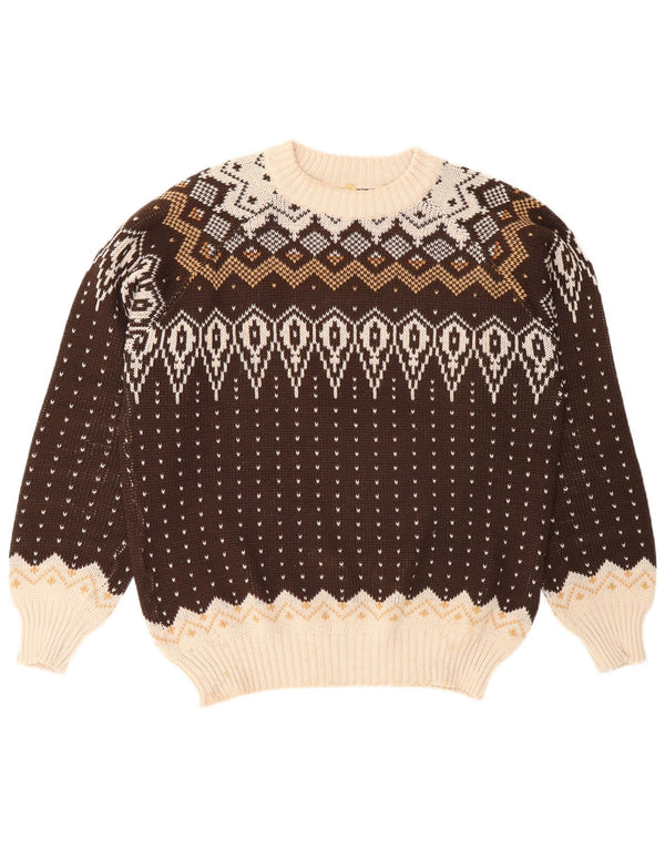 Pulover vintage pentru bărbați cu gâtul turnat, mare, maro, Fair Isle